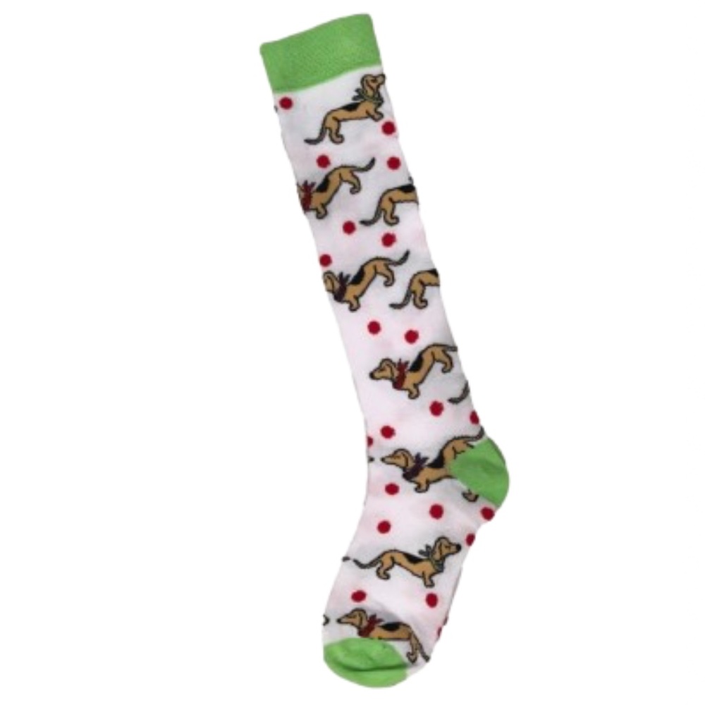 NEW Dachshund Socks White Knee-High Dachshund Socks have a bright green